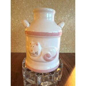 🐾🥛 Vintage Ceramic Cat Milk Can Canister – Pink & White – Made in Brazil 🥛🐾